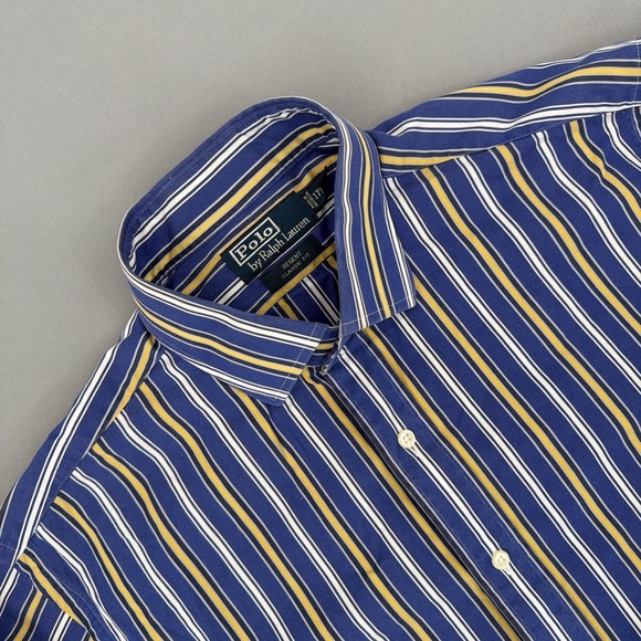 Polo Ralph Lauren Other - Vintage Polo Ralph Lauren Shirt Men 17.5 XL Blue Striped Regent Classic Fit